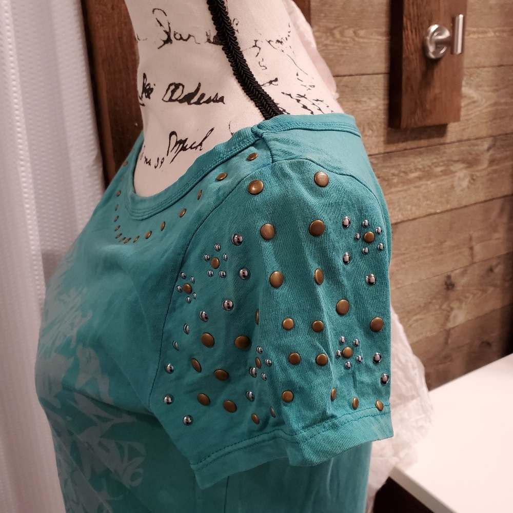 Vintage Suzi Petite Top Sz PL Green Embellished